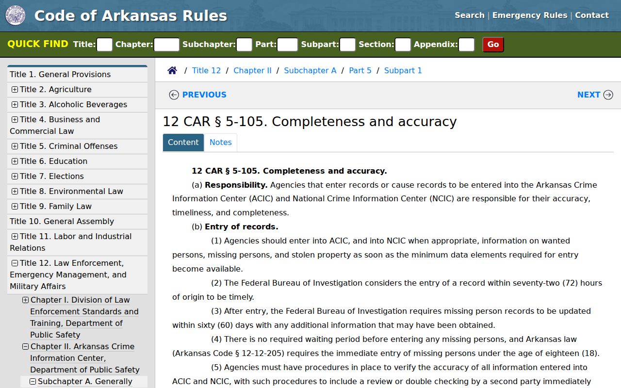 Arkansas official warrant documentation and maintenance rule page