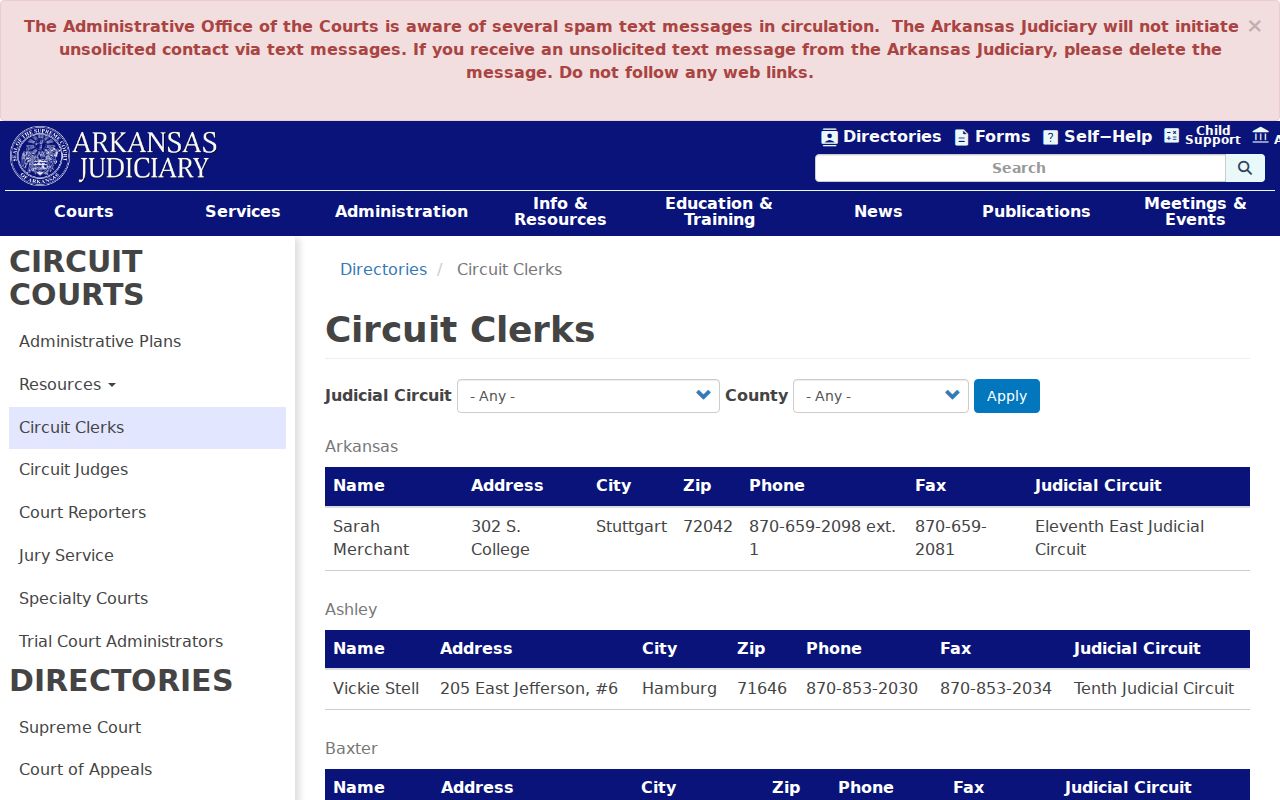 Arkansas Judiciary directory entry for Lafayette County Circuit Clerk Dana Phillips