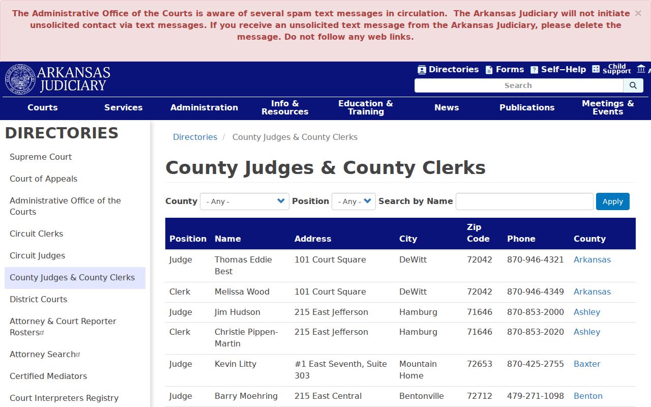 Arkansas official directory entries for Lafayette County government offices